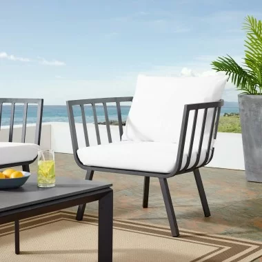 Modway Riverside Outdoor Patio Aluminum Armchair in Gray White - Lifestyle