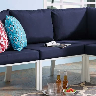 Modway Riverside Outdoor Patio Aluminum Armless Chair in White  Navy - Lifestyle