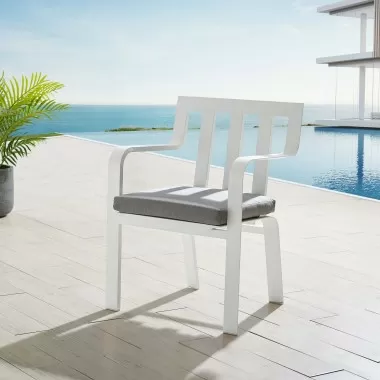 Modway Baxley Stackable Outdoor Patio Aluminum Dining Armchair in White Gray - Lifestyle