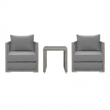 Modway Aura 3 Piece Outdoor Patio Wicker Rattan Set - Gray Gray - Set in Front Angle