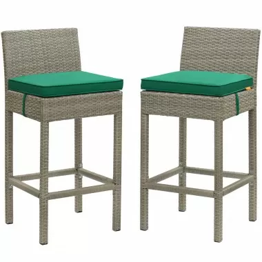 Modway Conduit Bar Stool Outdoor Patio Wicker Rattan in Light Gray Green - Set of Two - Set in Front Angle