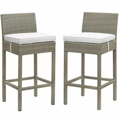 Modway Conduit Bar Stool Outdoor Patio Wicker Rattan in Light Gray White - Set in Front Side Angle
