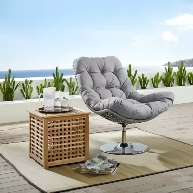 Modway Brighton Wicker Rattan Outdoor Patio Swivel Lounge Chair - Light Gray Gray - Lifestyle
