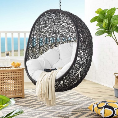 Modway Encase Swing Outdoor Patio Lounge Chair Without Stand in Black White - Lifestyle