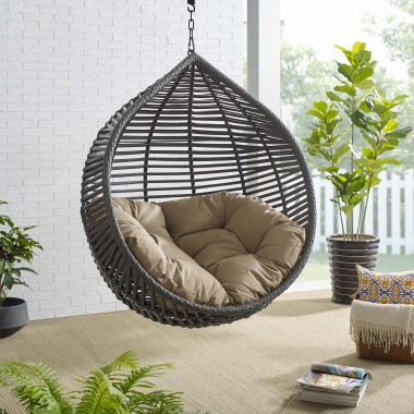 Modway Garner Teardrop Outdoor Patio Swing Chair Without Stand in Gray Mocha - Lifestyle