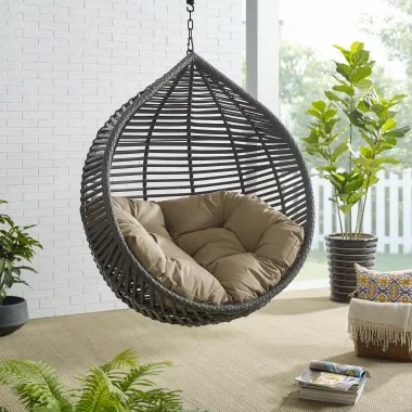 Modway Garner Teardrop Outdoor Patio Swing Chair Without Stand in Gray Mocha - Lifestyle