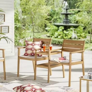 Modway Viewscape Outdoor Patio Ash Wood Jack and Jill Chair Set - Natural Taupe - Lifestyle
