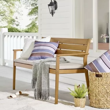 Modway Viewscape Outdoor Patio Ash Wood Loveseat - Natural Taupe - Lifestyle