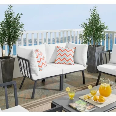 Modway Riverside 2 Piece Outdoor Patio Aluminum Sectional Sofa Set - Gray White - Lifestyle