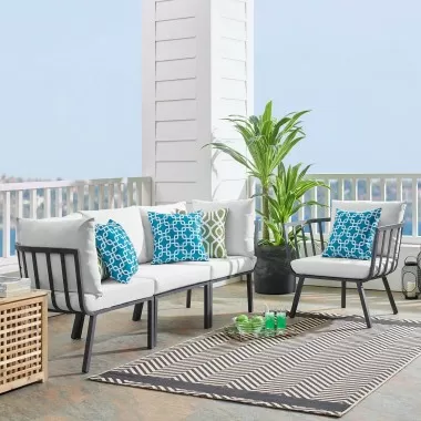Modway Riverside 4 Piece Outdoor Patio Aluminum Set - Gray White - Lifestyle