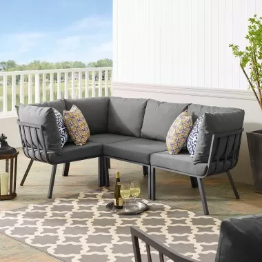 Modway Riverside 4 Piece Outdoor Patio Aluminum Sectional - Gray Charcoal  - Lifestyle