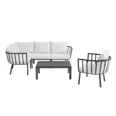 Modway Riverside 6 Piece Outdoor Patio Aluminum Set in Gray White - Set in Front Angle