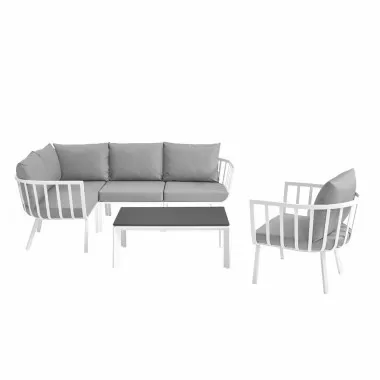 Modway Riverside 6 Piece Outdoor Patio Aluminum Set - White Gray - Set in Front Side Angle