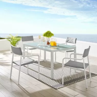 Modway Raleigh 5 Piece Outdoor Patio Aluminum Dining Set in White Gray - Lifestyle