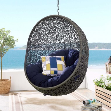 Modway Hide Outdoor Patio Sunbrella® Swing Chair With Stand in Gray Navy - Lifestyle