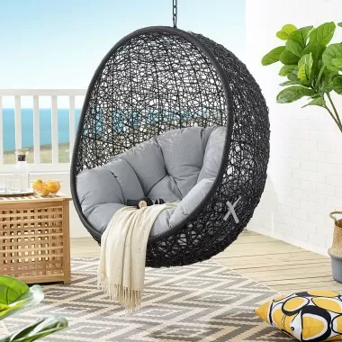 Modway Encase Sunbrella® Swing Outdoor Patio Lounge Chair in Black Gray - Lifestyle