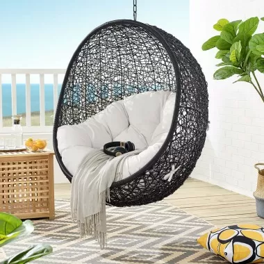 Modway Encase Sunbrella® Swing Outdoor Patio Lounge Chair in Black White - Lifestyle