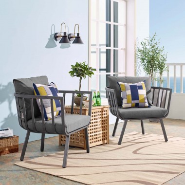 Modway Riverside Outdoor Patio Aluminum Armchair in Gray Charcoal - Set of Two - Lifestyle