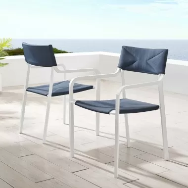 Modway Raleigh Outdoor Patio Aluminum Armchair in White Navy - Set of Two - Lifestyle