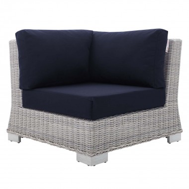 Modway Conway Sunbrella® Outdoor Patio Wicker Rattan Corner Chair - Light Gray Navy - Front Angle