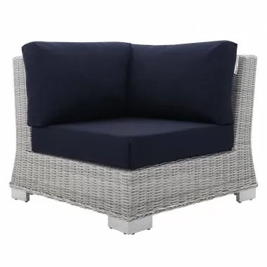 Modway Conway Sunbrella® Outdoor Patio Wicker Rattan Corner Chair - Light Gray Navy - Front Angle