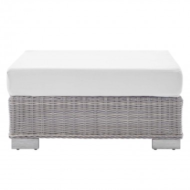 Modway Conway Sunbrella® Outdoor Patio Wicker Rattan Ottoman - Light Gray White - Front Angle
