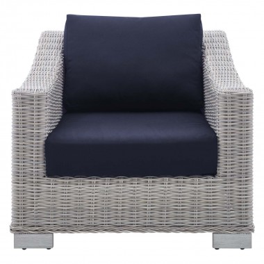 Modway Conway Sunbrella® Outdoor Patio Wicker Rattan Armchair - Light Gray Navy - Front Angle