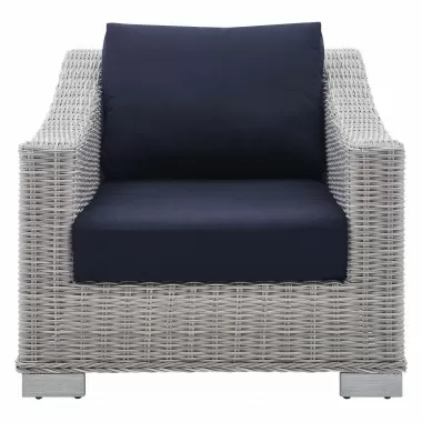Modway Conway Sunbrella® Outdoor Patio Wicker Rattan Armchair - Light Gray Navy - Front Angle