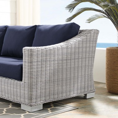 Modway Conway Sunbrella® Outdoor Patio Wicker Rattan Sofa - Light Gray Navy - Lifestyle