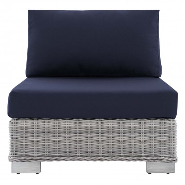 Modway Conway Sunbrella® Outdoor Patio Wicker Rattan Armless Chair in Light Gray Navy - Front Angle