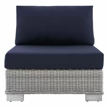 Modway Conway Sunbrella® Outdoor Patio Wicker Rattan Armless Chair in Light Gray Navy - Front Angle