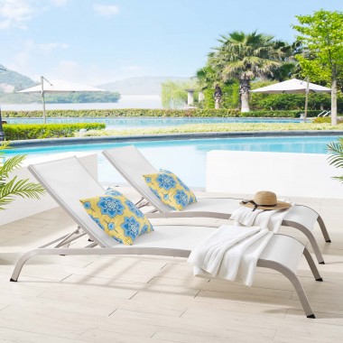 Modway Savannah Outdoor Patio Mesh Chaise Lounge -White - Set of Two - Lifestyle