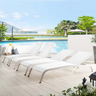 Modway Savannah Outdoor Patio Mesh Chaise Lounge in White - Lifestyle