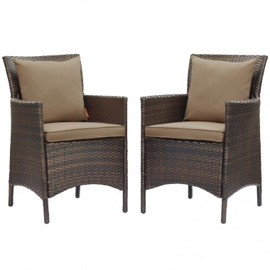 Modway Conduit Outdoor Patio Wicker Rattan Dining Armchair in Brown Mocha - Set in Front Angle