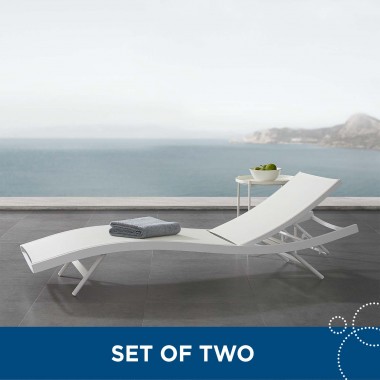 Modway Glimpse Outdoor Patio Mesh Chaise Lounge in White White - Set of Two - Lifestyle