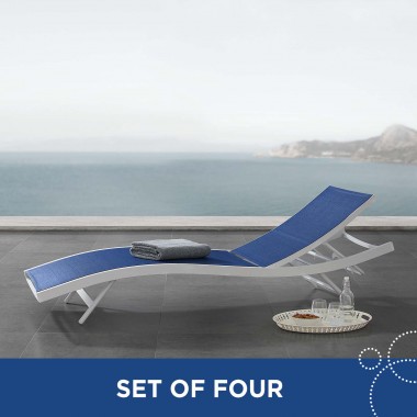 Modway Glimpse Outdoor Patio Mesh Chaise Lounge in White Navy - Set of Four - Lifestyle