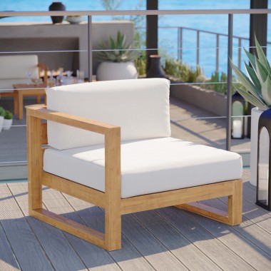 Modway Upland Outdoor Patio Teak Wood Left-Arm Chair - Natural White -  Lifestyle