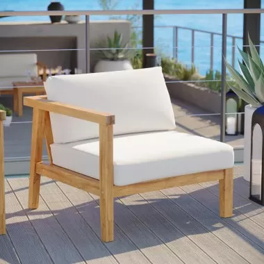 Modway Bayport Outdoor Patio Teak Wood Left Armchair in Natural White - Lifestyle