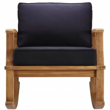 Modway Marina Outdoor Patio Teak Rocking Chair - Natural Navy - Front Angle