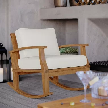 Modway Marina Outdoor Patio Teak Rocking Chair - Natural White - Lifestyle
