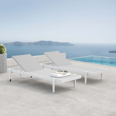 Modway Charleston Outdoor Patio Aluminum Chaise Lounge Chair in White Gray - Set of Two - Lifestyle