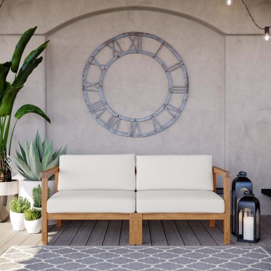 Modway Bayport Outdoor Patio Teak Wood 2-Seater Loveseat - Natural White - Lifestyle