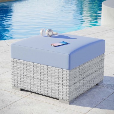 Modway Convene Outdoor Patio Ottoman - Light Gray Light Blue - Lifestyle