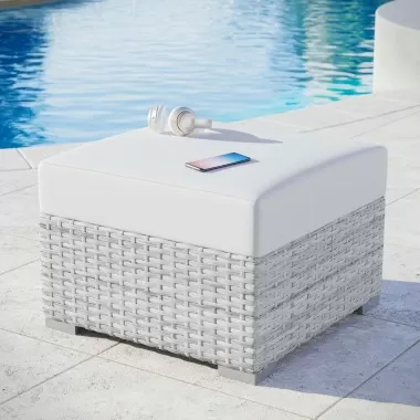 Modway Convene Outdoor Patio Ottoman in Light Gray White - Lifestyle