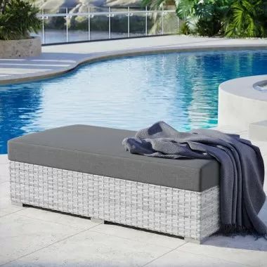 Modway Convene Outdoor Patio Rectangular Ottoman in Light Gray Charcoal - Lifestyle