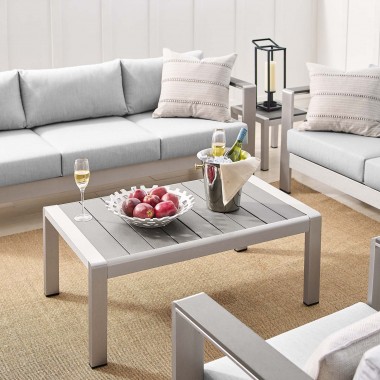 Modway Shore Sunbrella® Fabric Outdoor Patio Aluminum 7 Piece Set - Silver Gray - Lifestyle