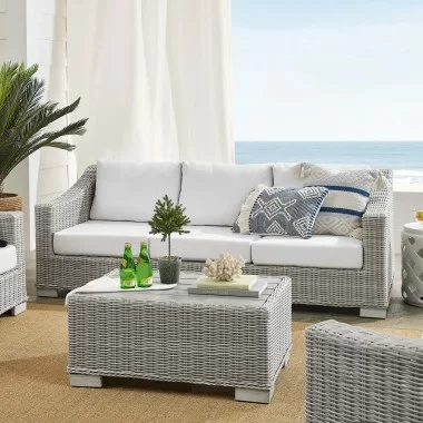 Modway Conway Sunbrella® Outdoor Patio Wicker Rattan 4-Piece Furniture Set - Light Gray White - Lifestyle