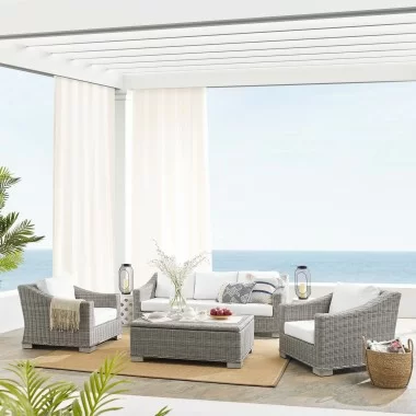 Modway Conway Sunbrella® Outdoor Patio Wicker Rattan 4-Piece Furniture Set - Light Gray White - Lifestyle