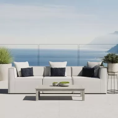 Modway Saybrook Outdoor Patio Upholstered 3-Piece Sectional Sofa - White - Lifestyle