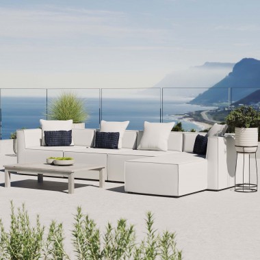 Modway Saybrook Outdoor Patio Upholstered 5-Piece Sectional Sofa - White - Lifestyle